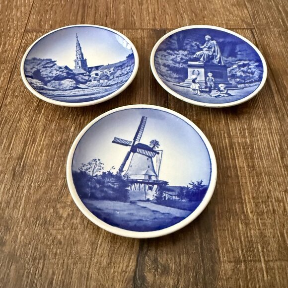 1950s Danish Miniature Souvenir Plates Set of 3 Windmill Church & H.C. Anderson - Picture 3 of 9